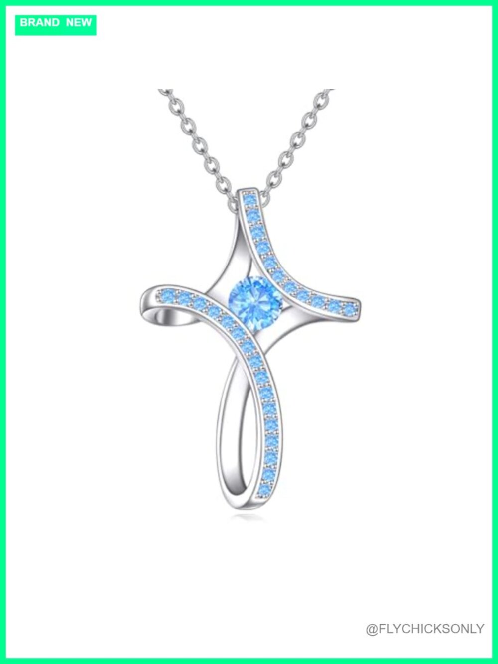 925 Sterling Silver Cross Necklace with Blue Topaz Birthstone for Women